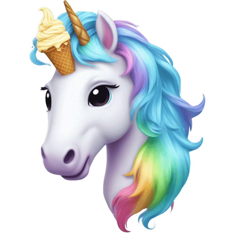 Rainbow unicorn eating ice cream  emoji