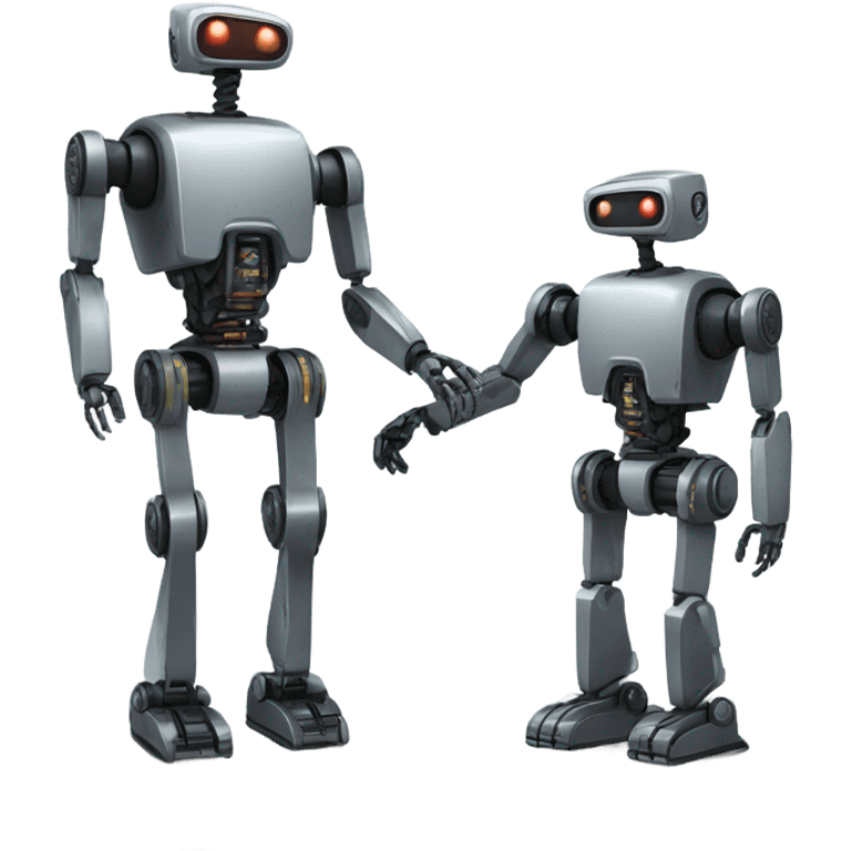 A pair of robots looming over a human figure, conveying a sense of technological dominance. emoji