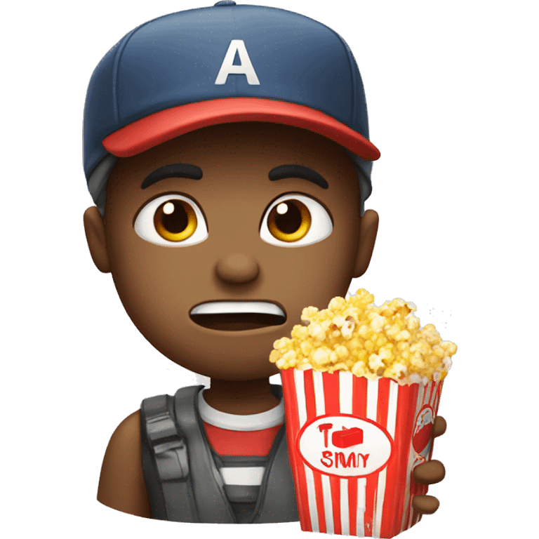 a angry boy with a cap eating popcorn emoji