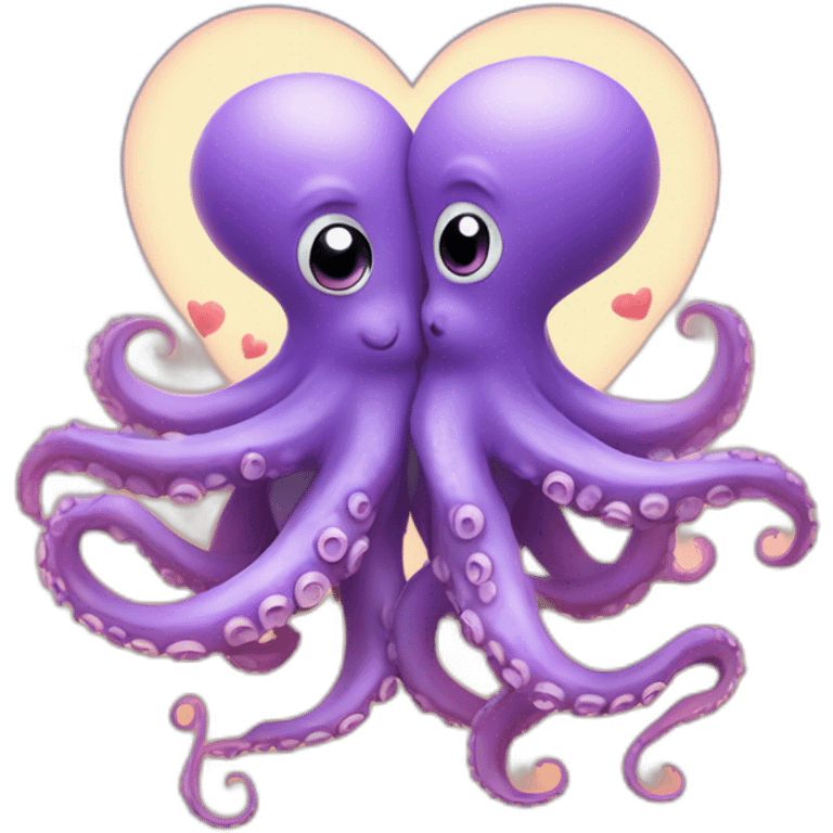 two in love octopus hugging one each other with little hearts flying around emoji