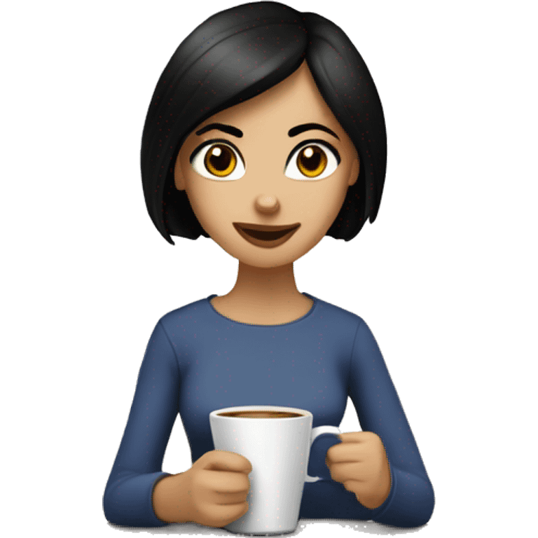 caucasian girl with straight black hair drinking coffee emoji