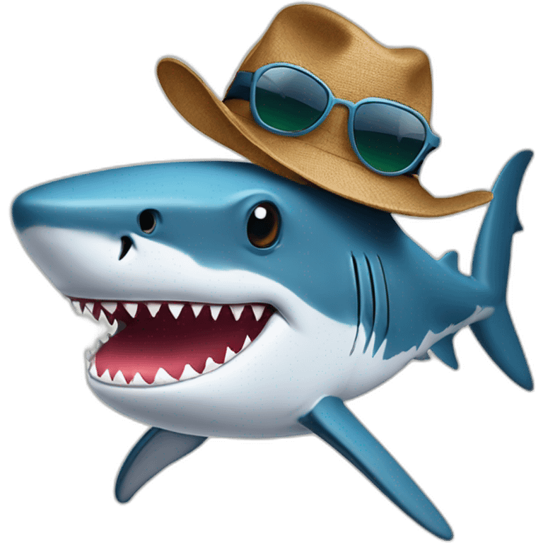 Shark with sunglass, hat tee-shirts, jeans and hat emoji