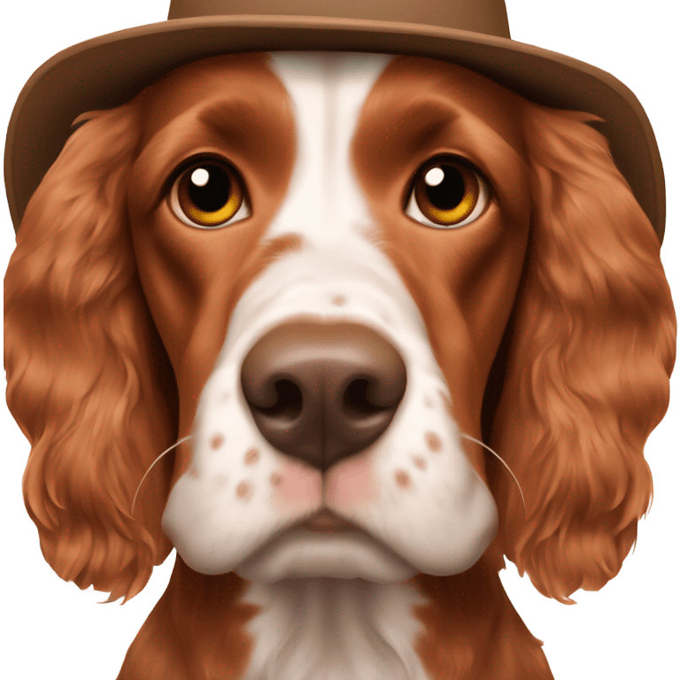 Red working English cocker spaniel wearing a cowboy hat emoji