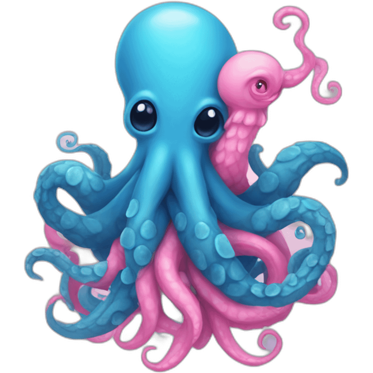 an adorable blue kraken hugging another pink kraken  adorable emoji