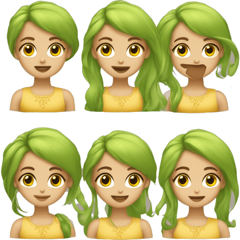 criança menina olho verde cabelo longo cacheado amarelo pele bege meio claro emoji