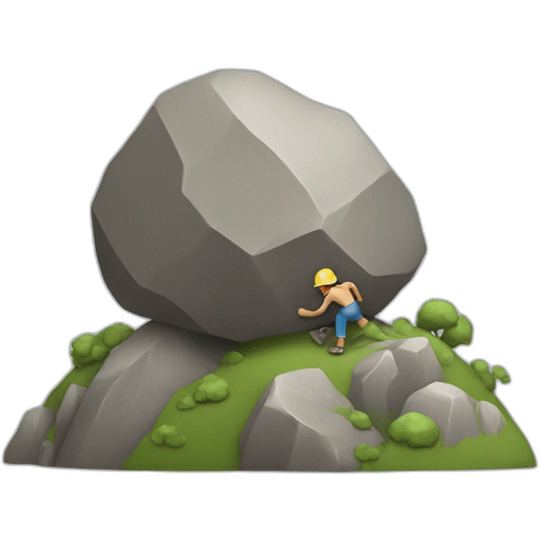 tiny man rolling a boulder up a mountain emoji