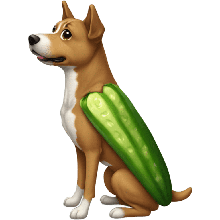 Perro disfrazado de pepino emoji