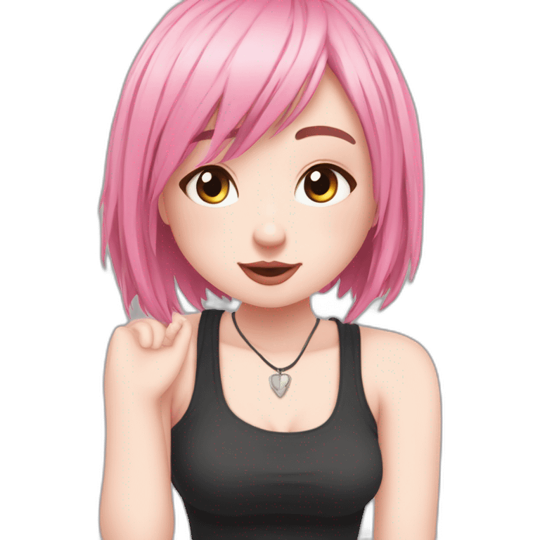 Full body Front view curvy emo girl pink hair sits on the floor straight view hands up black skirt белые трусики полосатые рваные чулки emoji