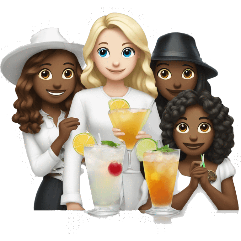 3 best friends , 1 boy, 2 girls all white witch cocktails  emoji