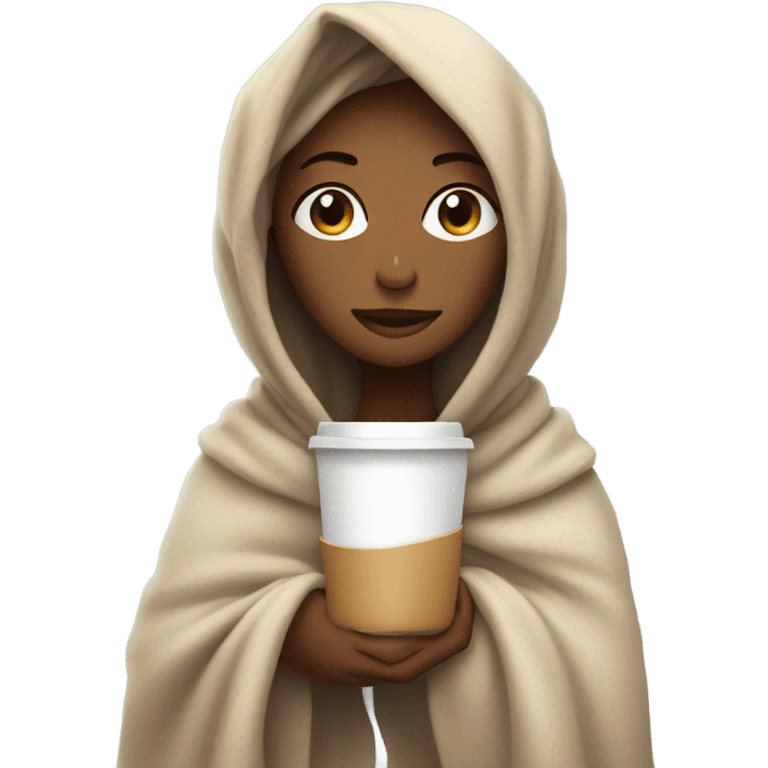 girl inside a blanket sipping coffee eyes closed emoji