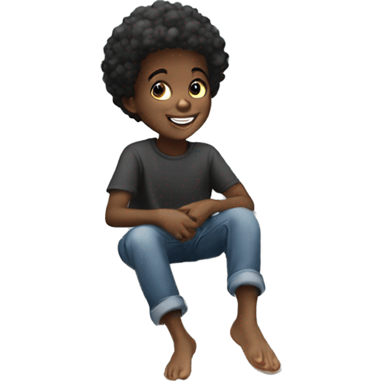 Happy black child floating and sitting on a cloud  emoji