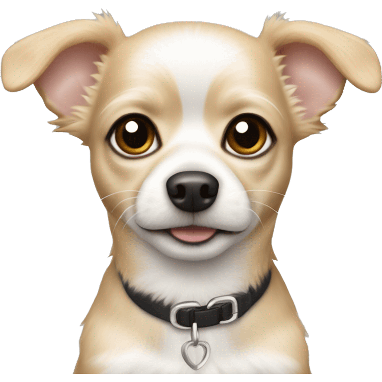 White and tan hair Chihuahua poodle mix with pointy ears emoji