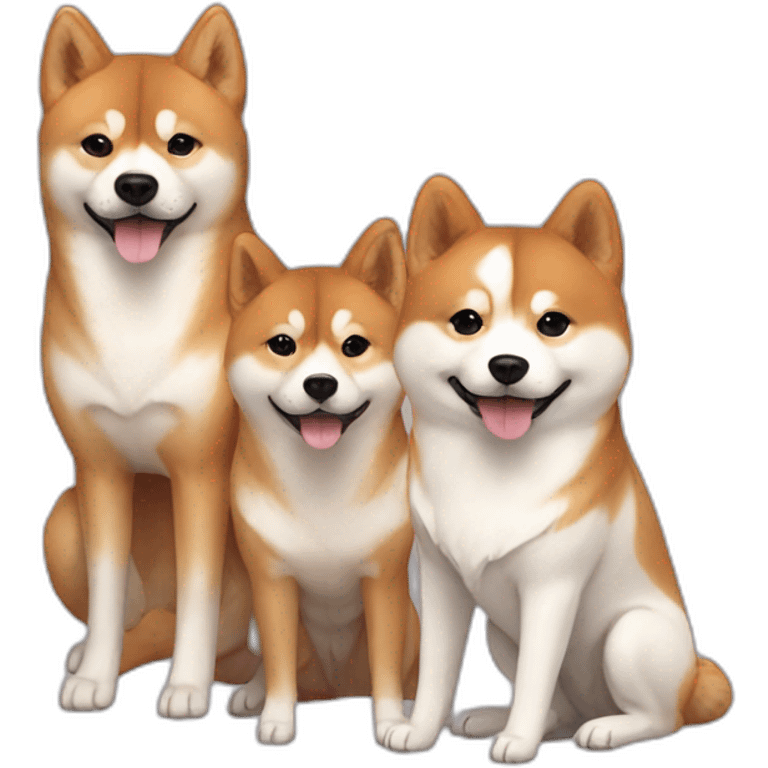 A cute Shiba + a tall white Hokkaido and their mistress, a woman with curly auburn hair emoji