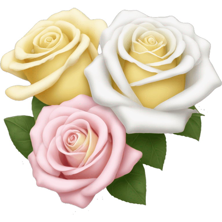 A whitevase with white, light pink and light yellow roses in it emoji