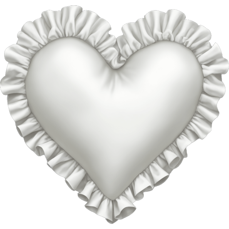 White silk heart shaped pillow with ruffles emoji