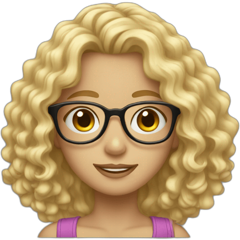 Curly long blonde hair girl with glasses emoji