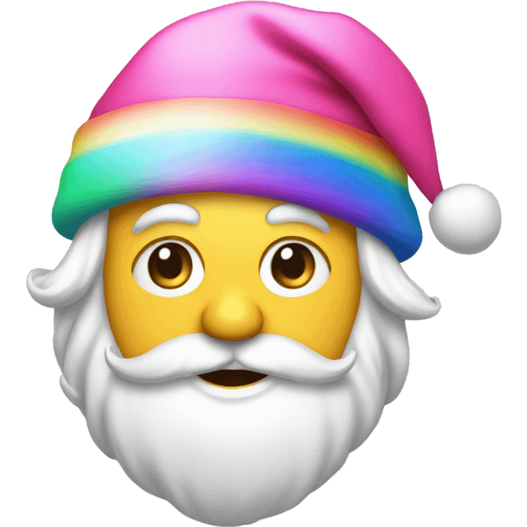 Santa with pink Christmas hat and rainbow on the background  emoji