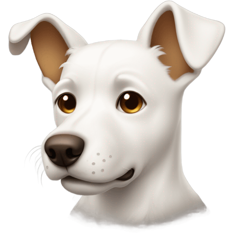 White dog with brown ears has his eyes closed emoji