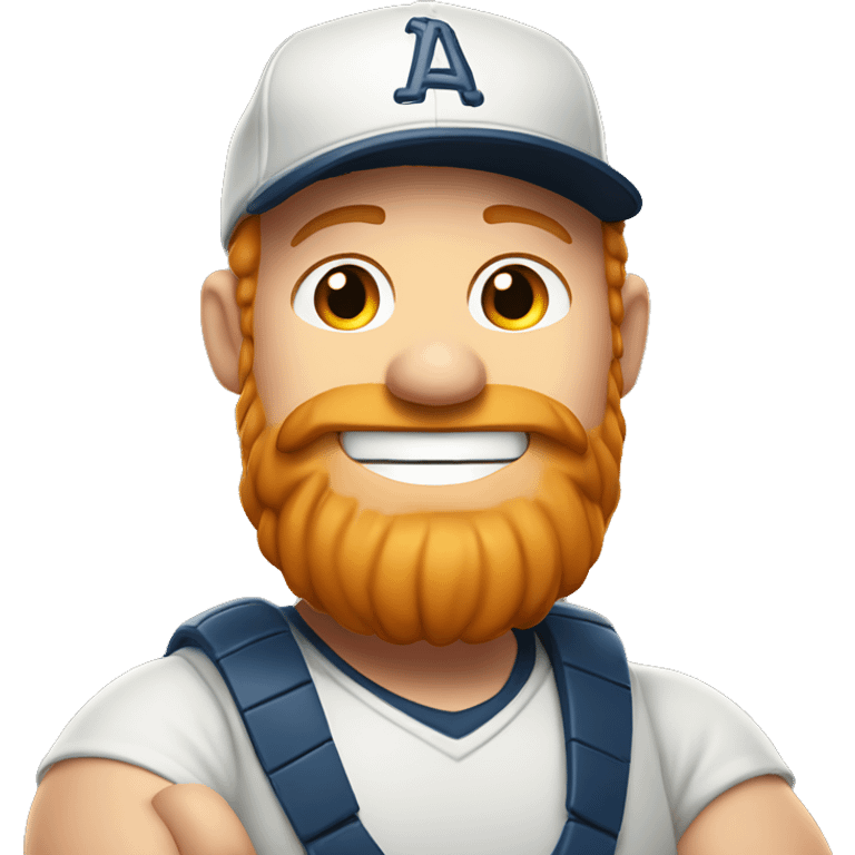 fat ginger bearded man in a baseball cap and a cheeky smile emoji