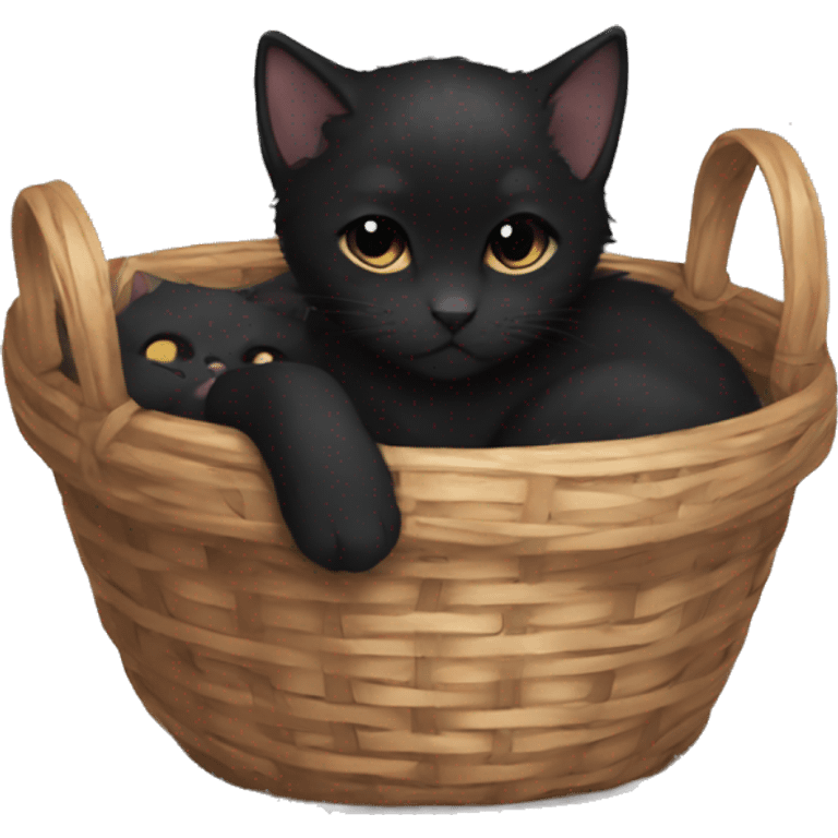 Black Kitten curled up in a basket dark academia aesthetic emoji