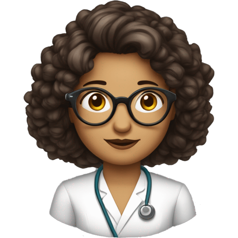 Dessine-moi une doctoresse avec de longs cheveux noirs, des yeux noirs et des larges lunettes marrons. emoji