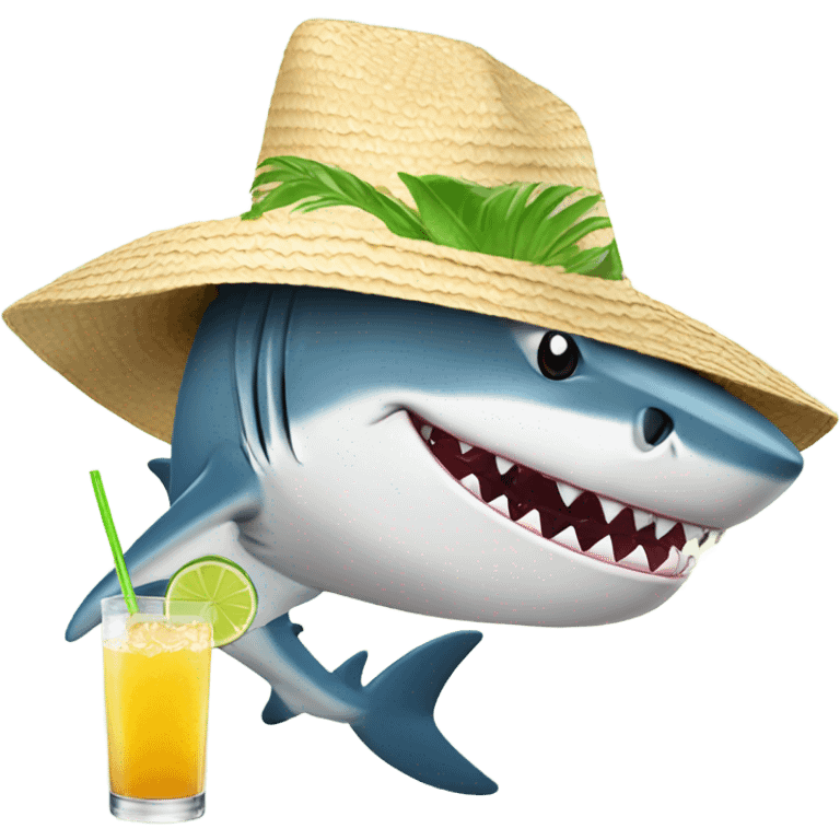 A shark wearing a sun hat, sipping a margarita emoji