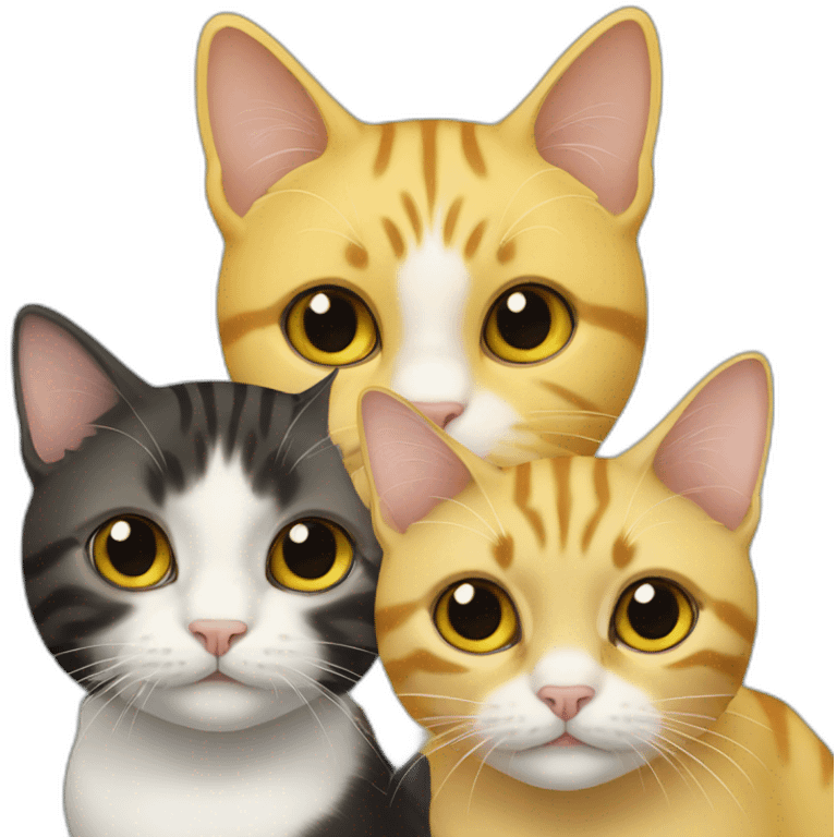 Three cats, 2 yellow, and 1 black emoji