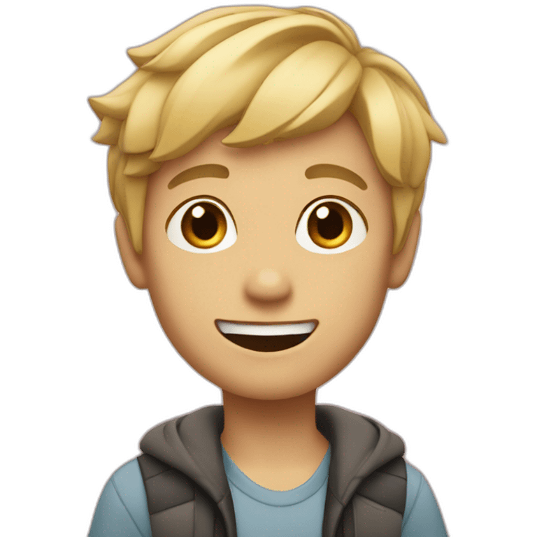 Blonde boy with medium short hair waving to the camera emoji