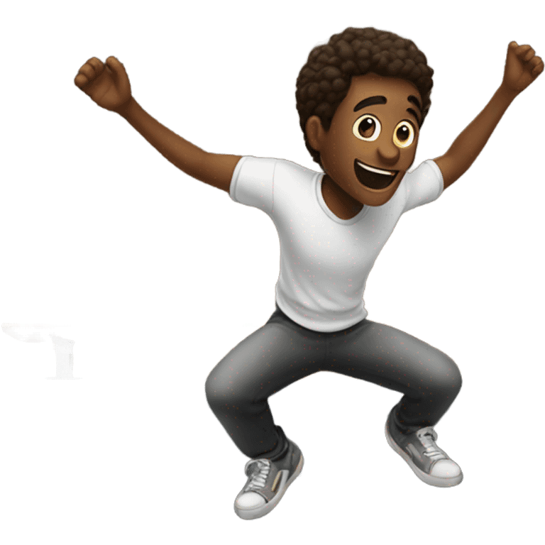 Guy jumping on a trampoline with a pew emoji