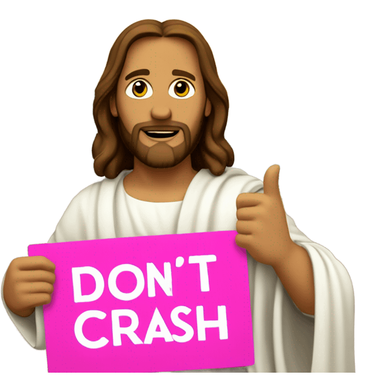 Jesus holding a pink sign that says don’t crash out emoji