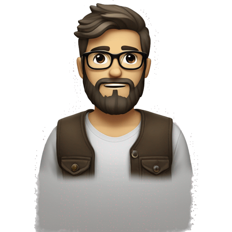 Create an emoji of a young, hipster male designer with a beard and an eye patch. He should be wearing trendy glasses and have a slightly mischievous expression. emoji