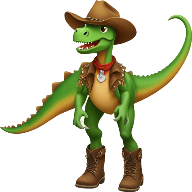 Dinosaur wearing western boots standing up emoji