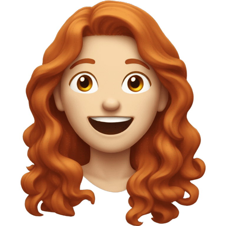 Pale, Long Wavy haired red head woman laughing and pointing emoji