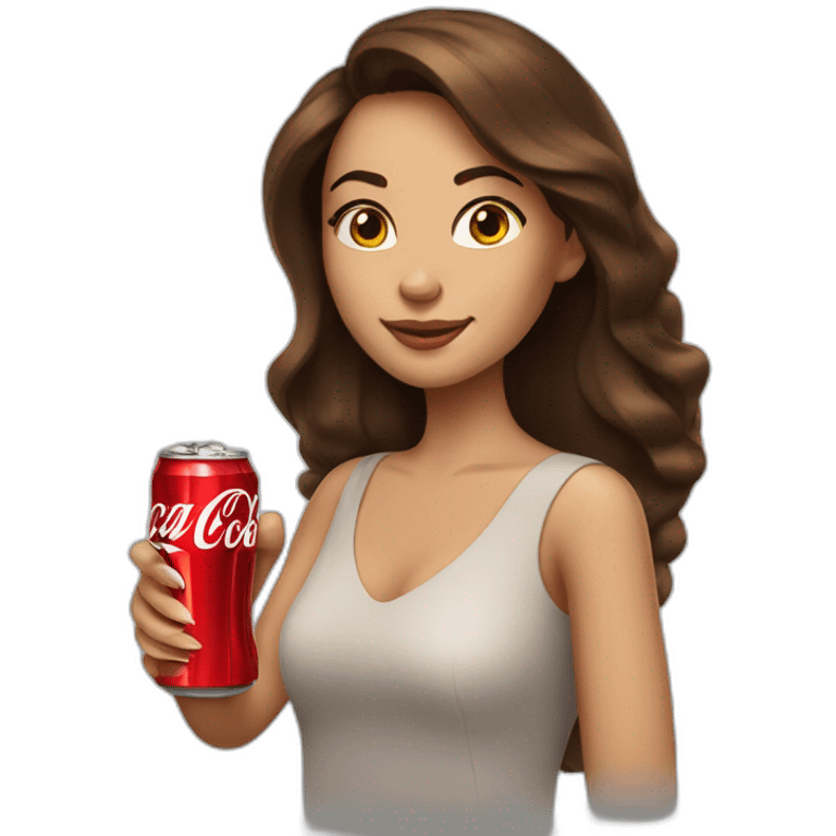 A woman with brown hair drinks Coca-Cola emoji