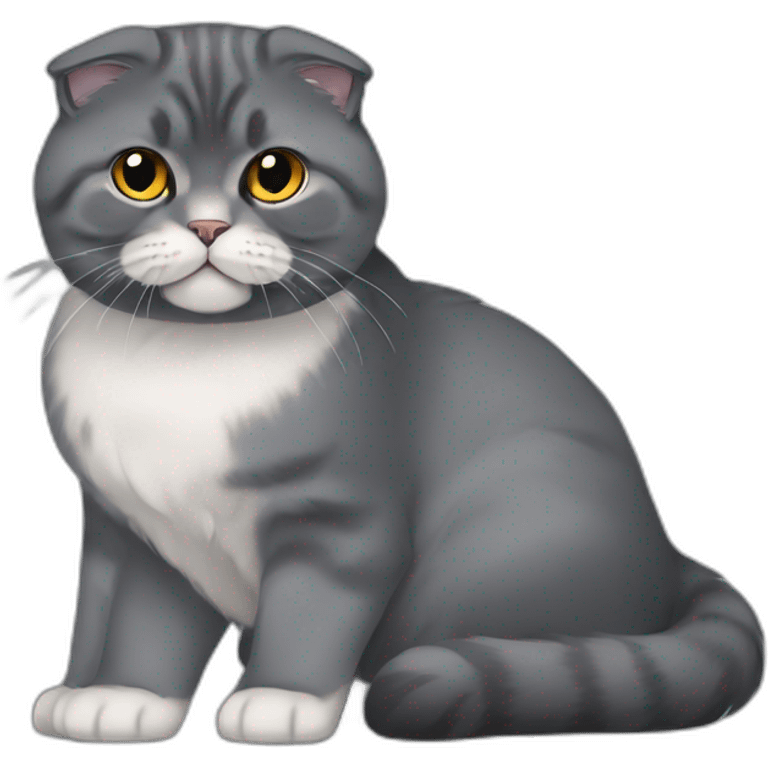 all dark grey Scottish Fold Cat broken ear long hair emoji