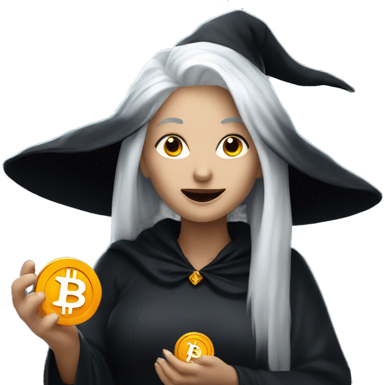 Witch with bitcoin, white skin, white hair  emoji