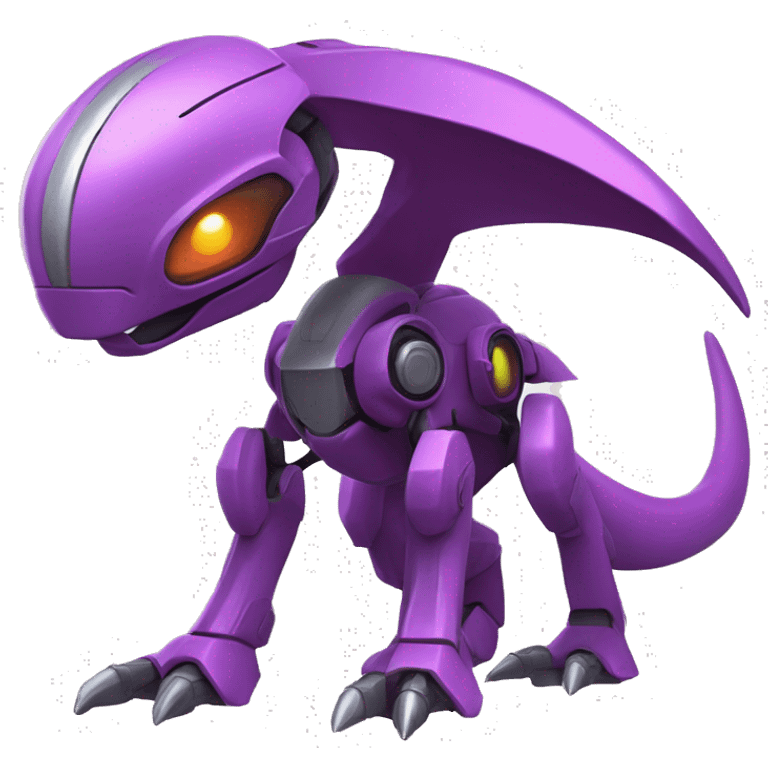 a Genesect-Raptor-Fakémon—hybrid with a futuristic visor-helmet full body emoji