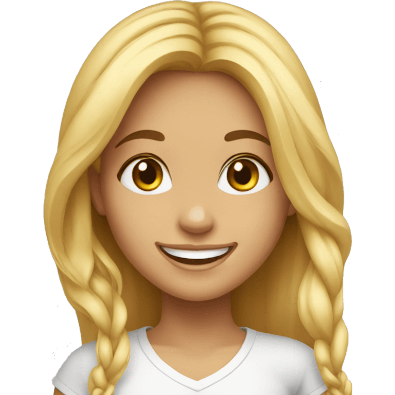 happy face brazilian girl, black eyes, beautiful smile, long blonde hair emoji