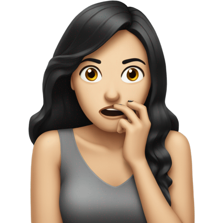 White woman with black hair biting her nails anxiously  emoji