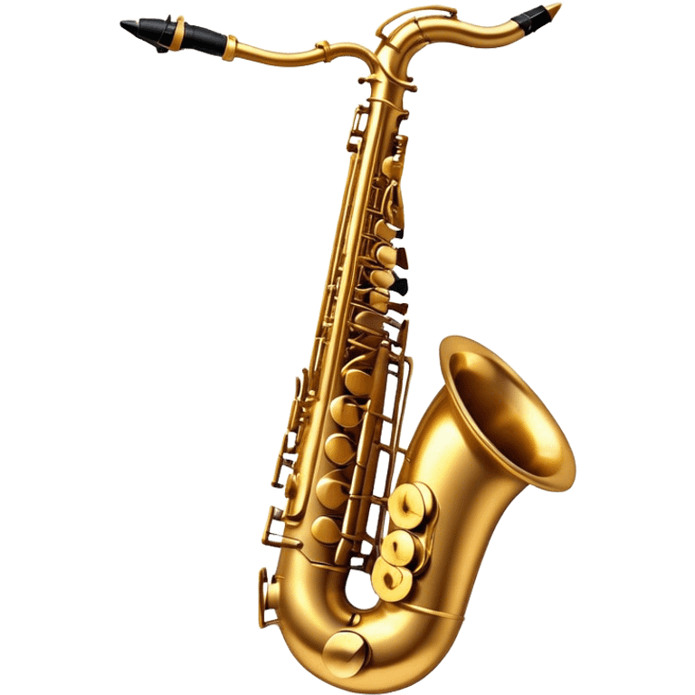 Cinematic Realistic Saxophone, smooth, curving golden brass body, intricate keywork reflecting soft warm light, rich patina adding character, glowing with a jazzy and atmospheric presence. emoji