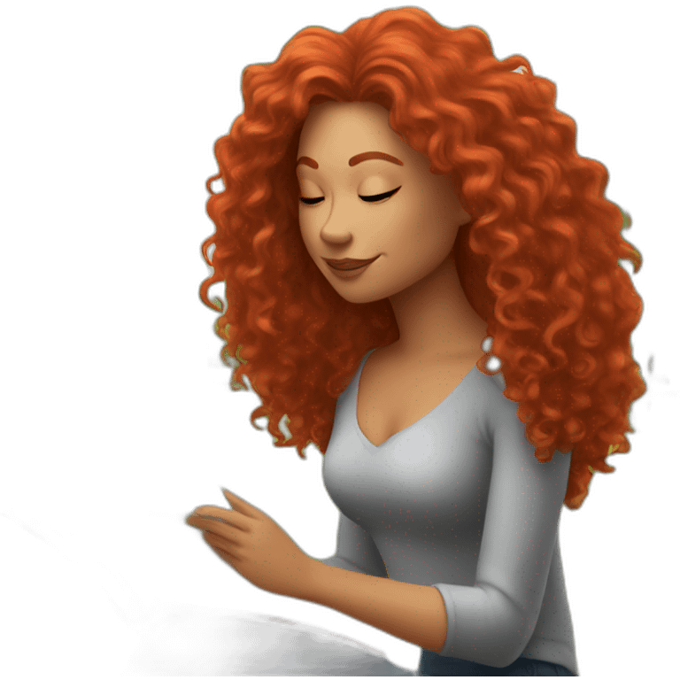 woman with curly red hair reading a book with a glass of wine in a park emoji