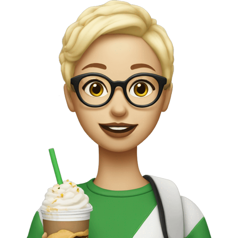 A girl with short blonde hair and round glasses eating shake shack emoji