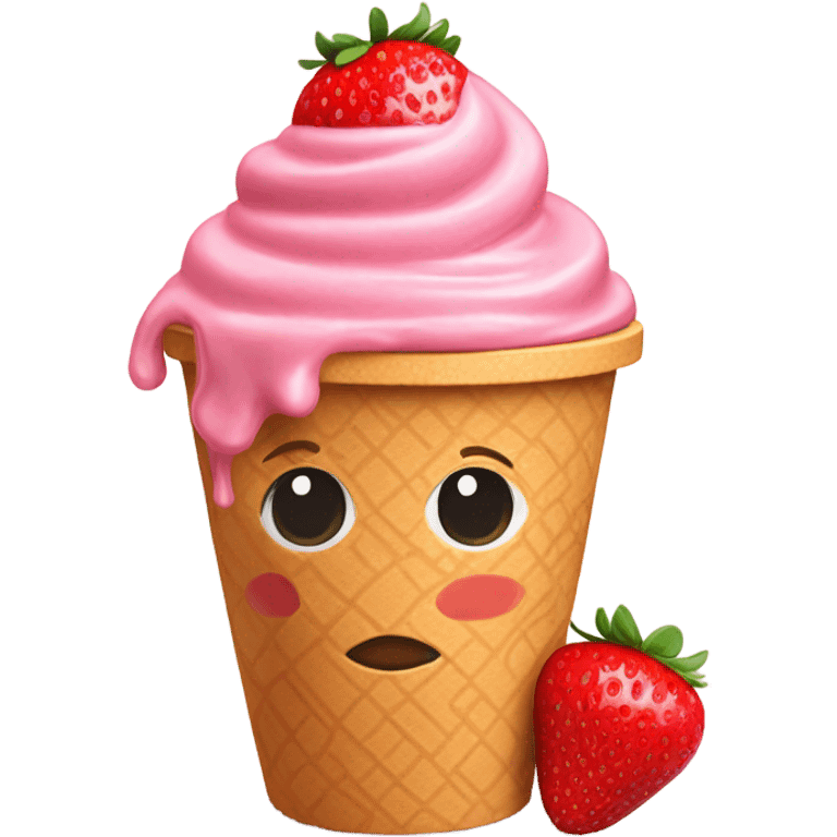 ice cream strawberry in cup with strawberry emoji