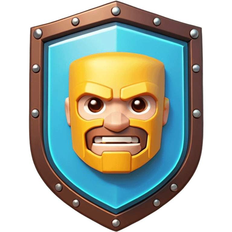 Clash of Clans aesthetic: Cinematic Playful Pixel 3D Shield Portrait Emoji, rendered in a 3D vector-style similar to standard emojis with minimal shading and bold, simplified shapes. A compact, distinct form with signature details, softly glowing with a pixelated adventure charm. Simplified yet unmistakably iconic, highly detailed and consistent, glowing with a soft radiance and high shine. Stylized with a touch of classic pixel-art charm and a soft glowing outline, capturing the essence of a beloved gaming relic with a friendly, playful manner! emoji