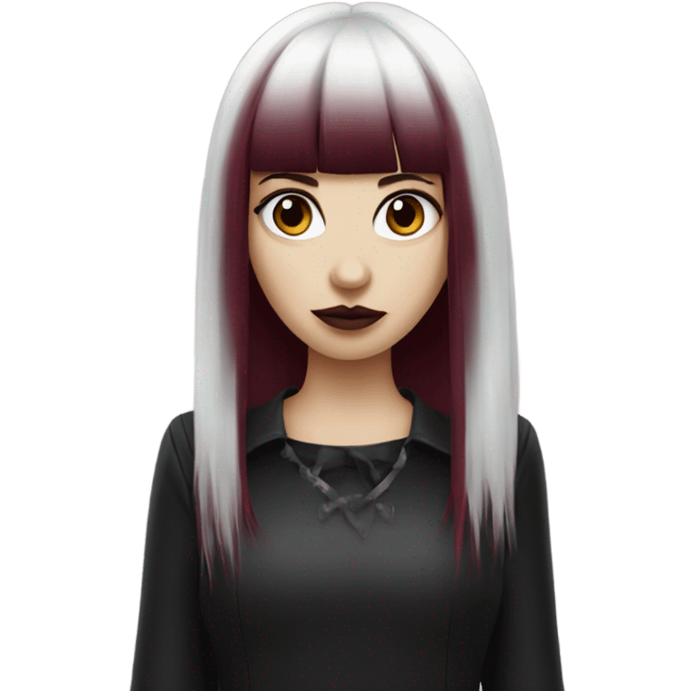 white goth girl with burgundy hair and bang  emoji