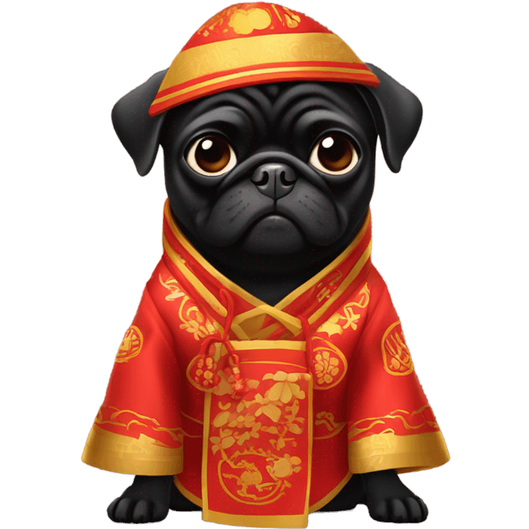 Black pug dresses Chinese lunar new year  emoji