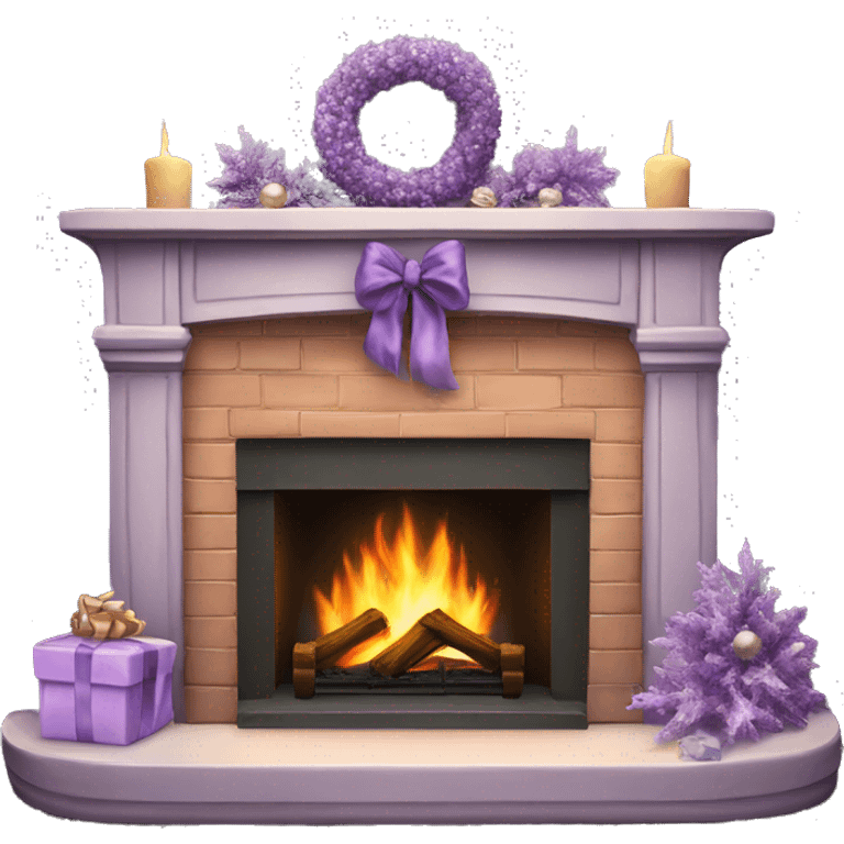 Realistic decorated lilac Christmas fireplace emoji