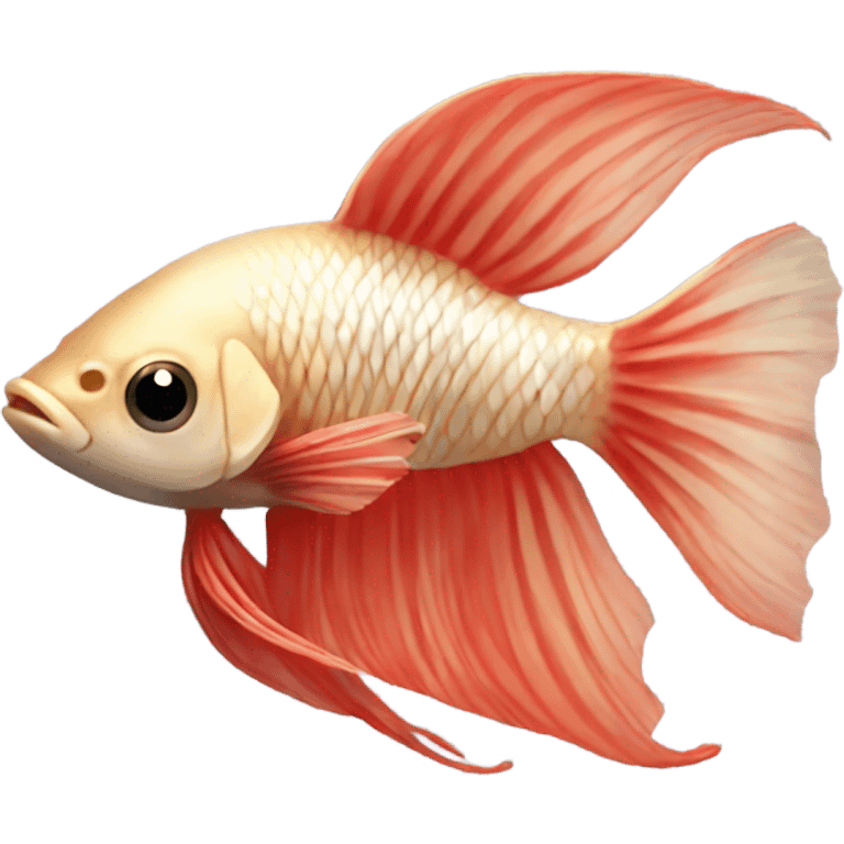 Beige betta fish with light red short fins, position: full profile emoji