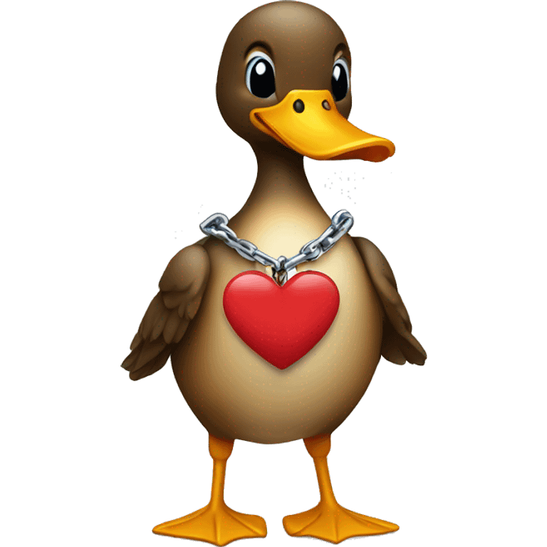 duck emoji wearing a chain that holds a heart emoji