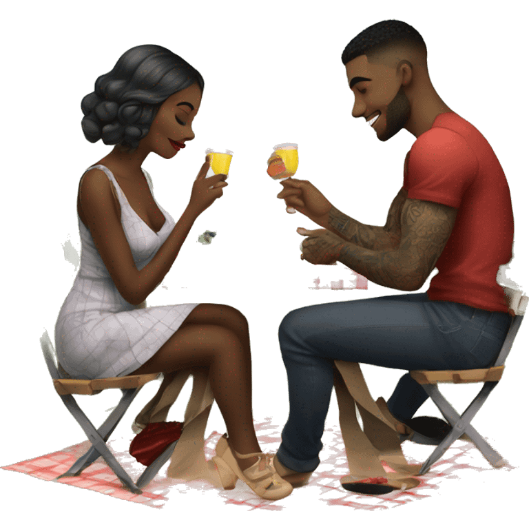 Romantic picnic date for beautiful tattooed couple emoji